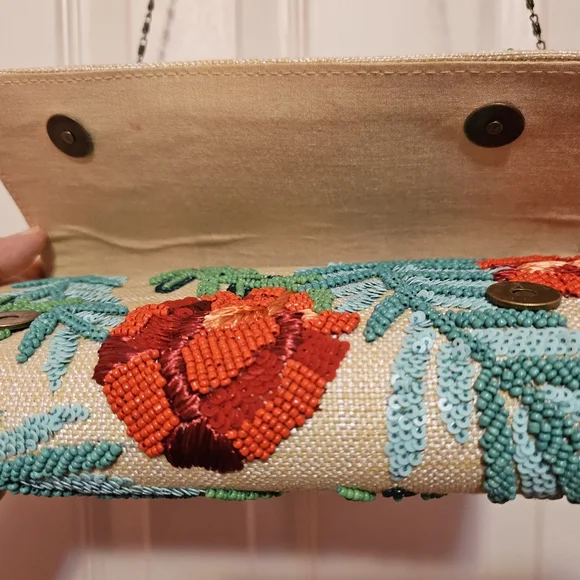 Anthropologie embellished clutch/crossbody with removable chain - Picture 2 of 6